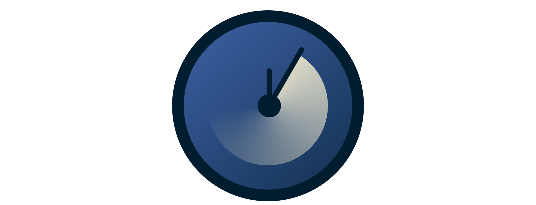 A blue clock with turning hands.