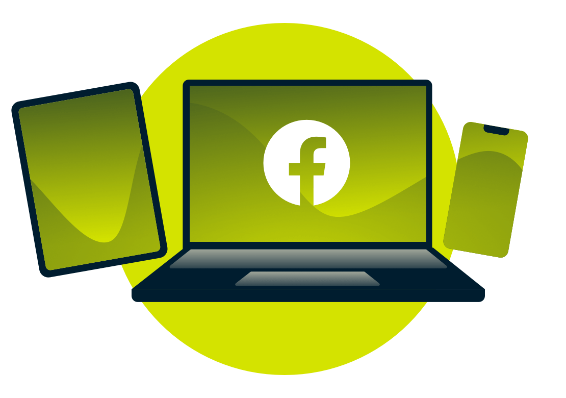 Ein Laptop, ein Tablet und ein Telefon mit dem Facebook-Logo.