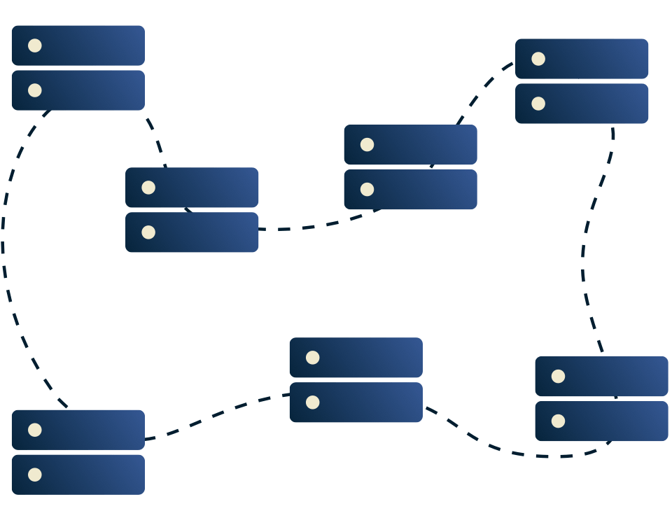 Servers connected to each other.