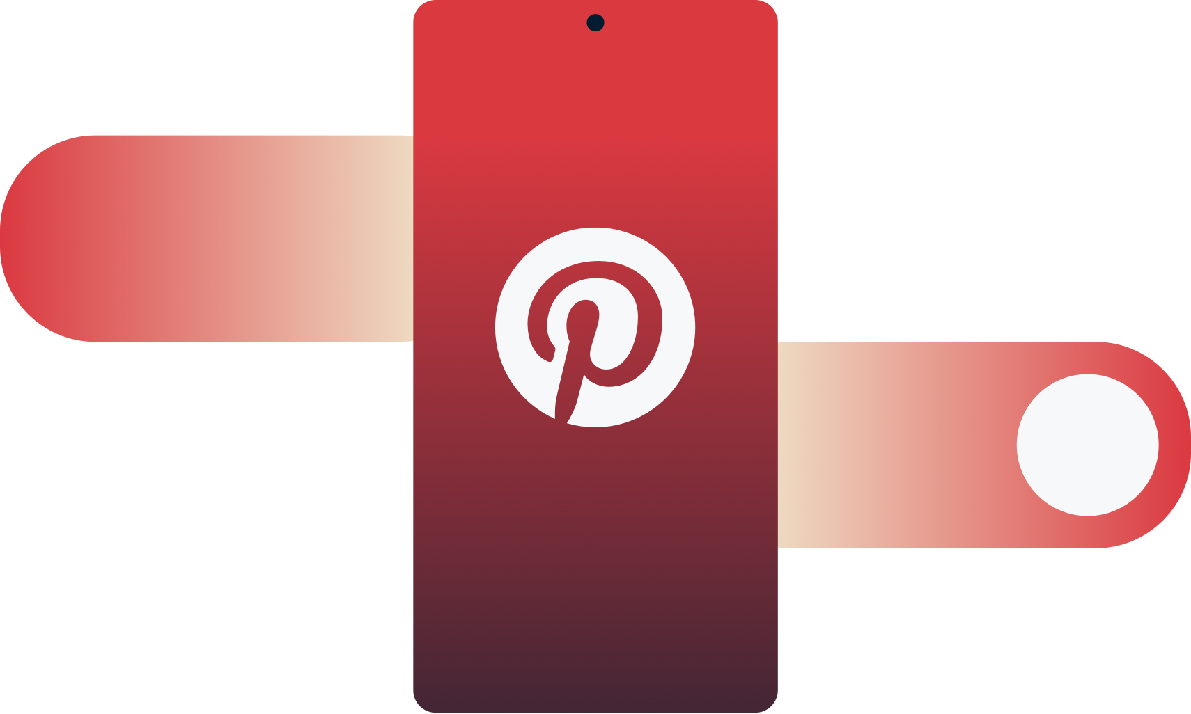 Logotipo de Pinterest en un dispositivo móvil con el gesto de deslizar el dedo.