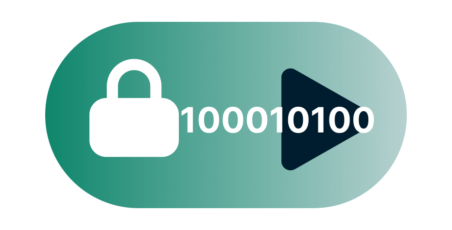 Image représentant la sécurité numérique combinant un cadenas, du code binaire et une icône de lecture vidéo.
