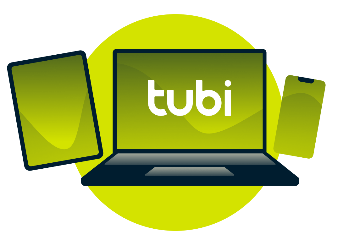 Laptop, tablet, and phone with Tubi logo.