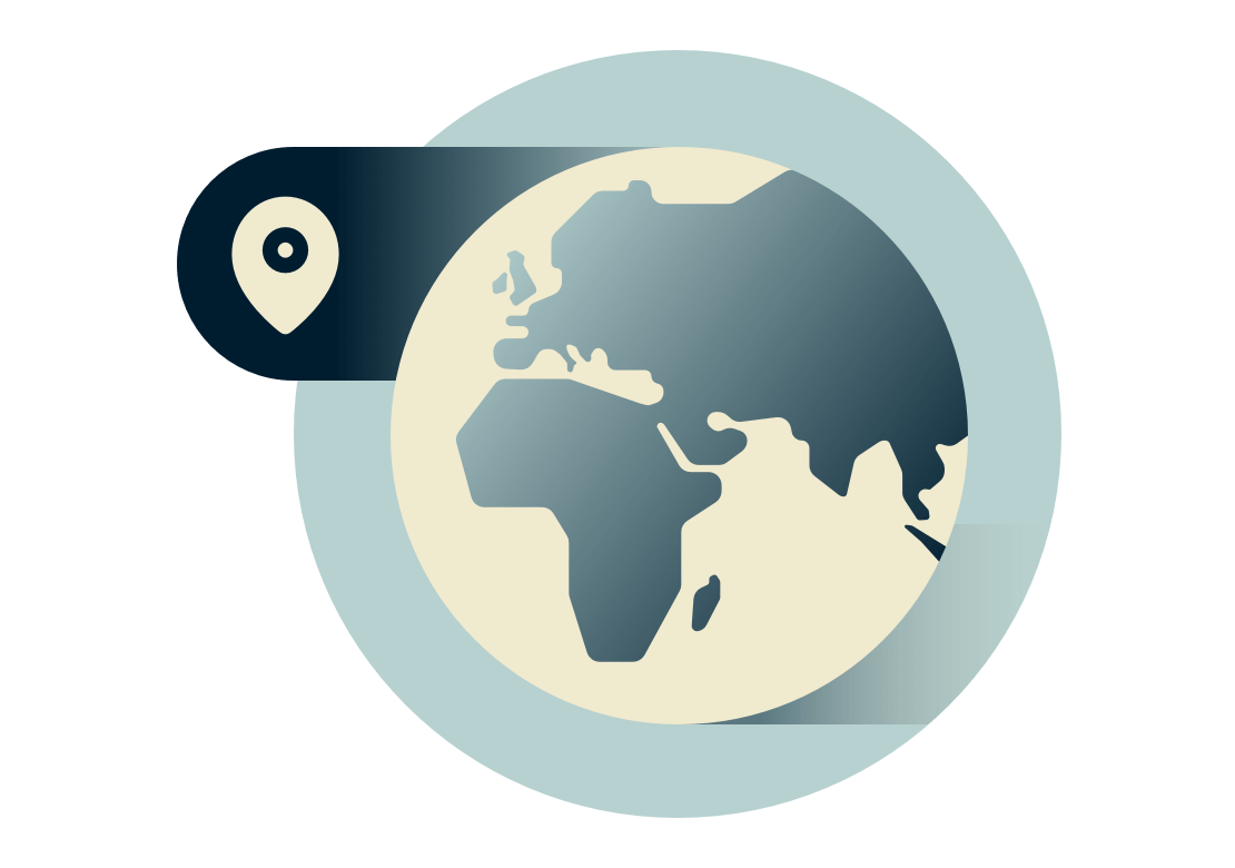 Globe montrant l'Europe, l'Afrique et le Moyen-Orient.
