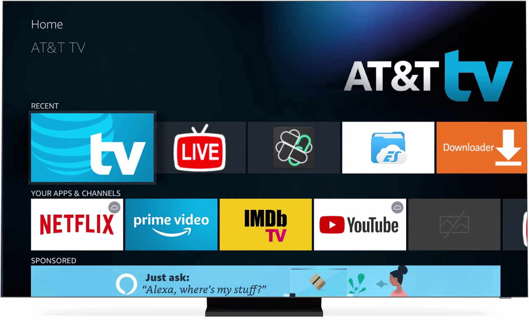 Pantalla de inicio de AT&T TV en un monitor de computadora.