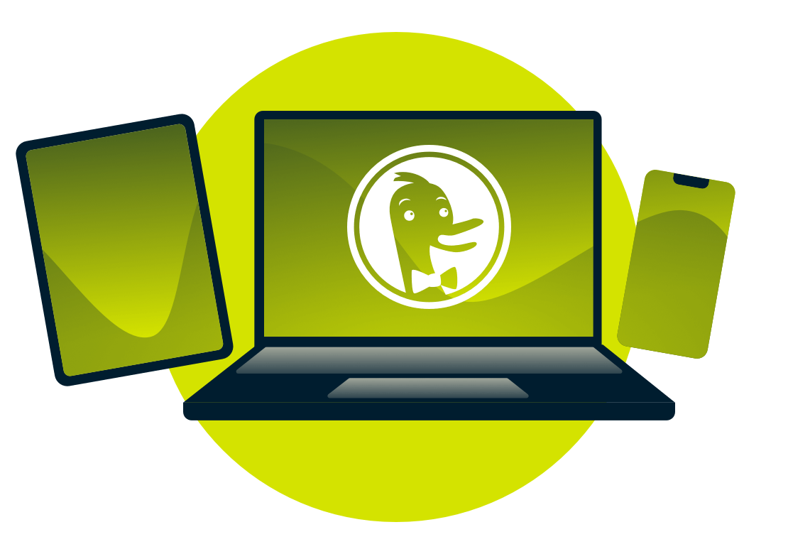 Устройства с логотипом DuckDuckGo.