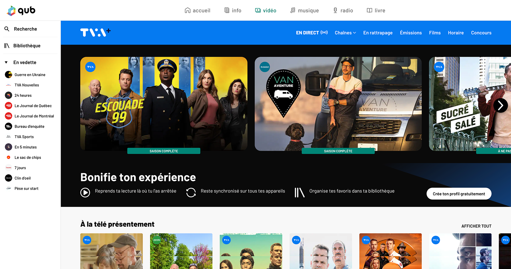 TVA+ dashboard UI with programs.