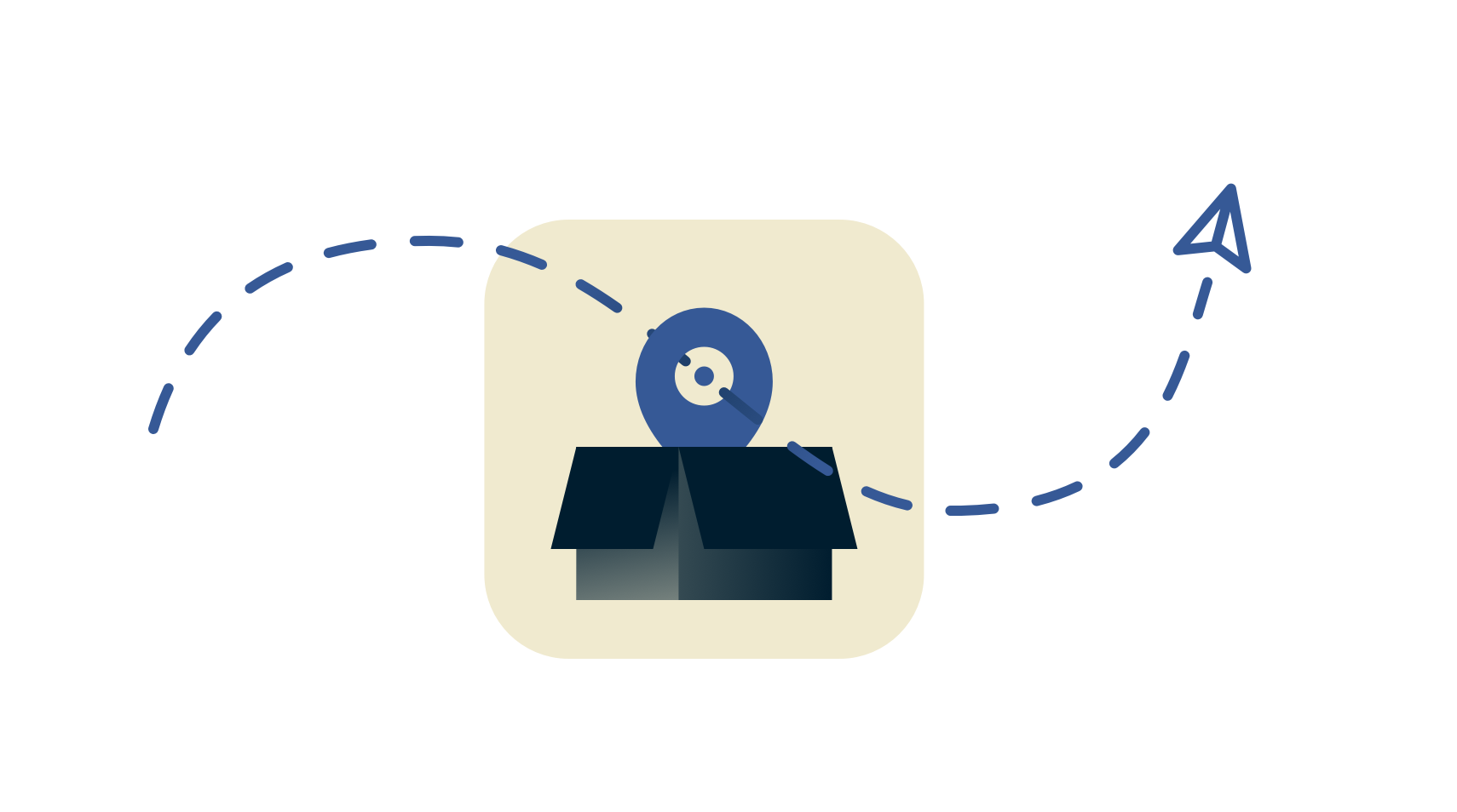 A tracking icon in a box with a paper airplane flying through it.