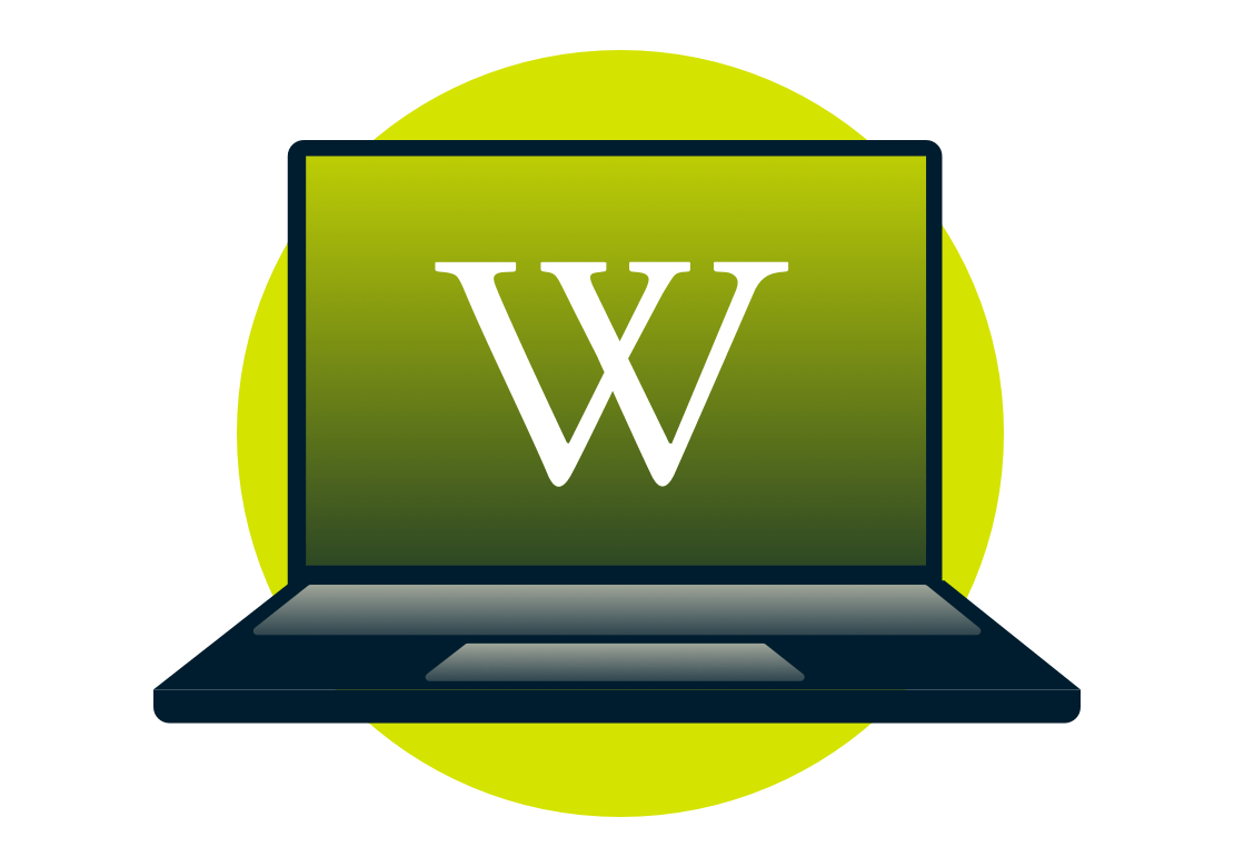 O logotipo da Wikipedia na tela de um laptop.