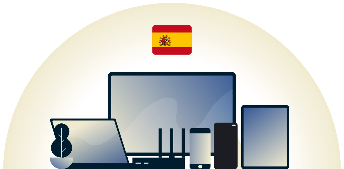 VPN Espanha protegendo uma variedade de dispositivos.